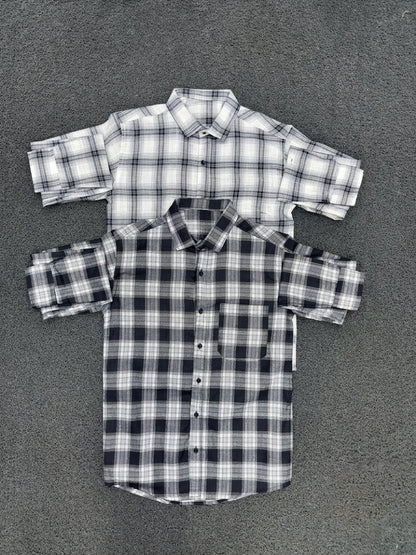 Men's Premium Cotton Checkered Casual Shirt | Black & White Plaid