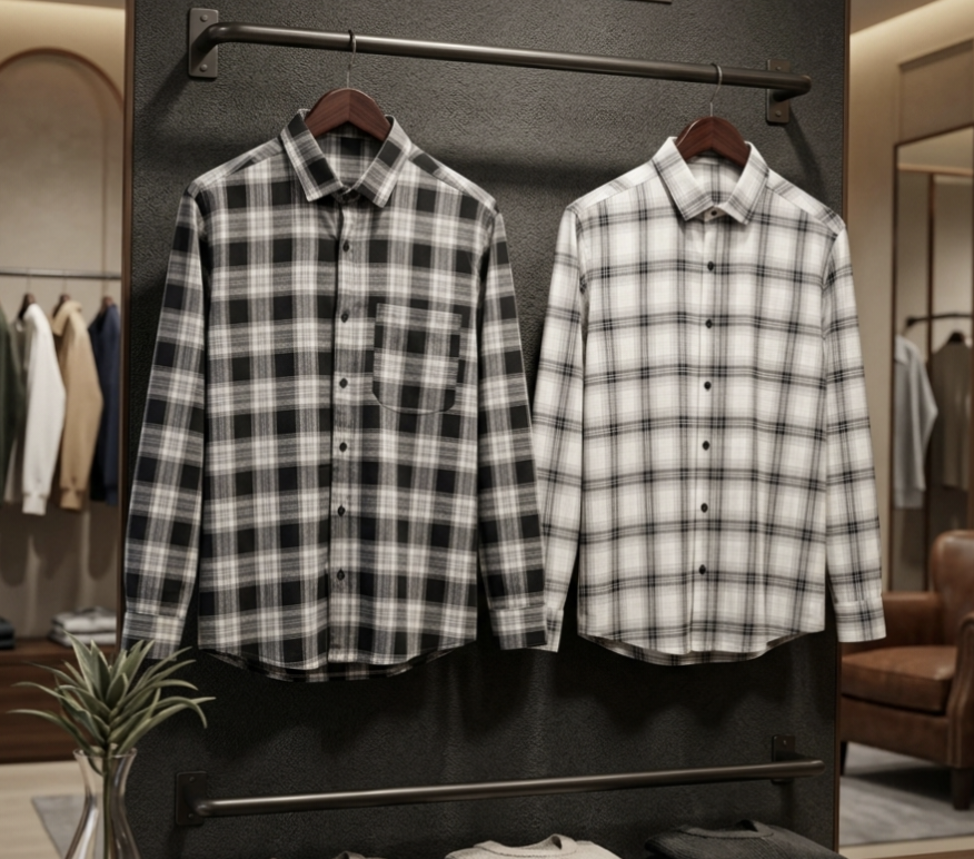 Men's Premium Cotton Checkered Casual Shirt | Black & White Plaid