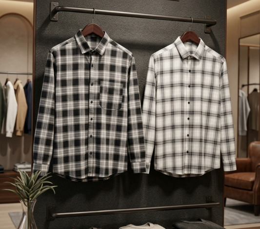 Men's Premium Cotton Checkered Casual Shirt | Black & White Plaid